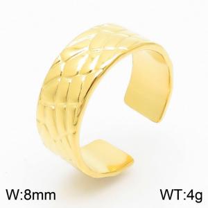 French Luxury Vintage Irregular Texture Open Gilded Women's Stainless Steel Ring - KR105254-KFC