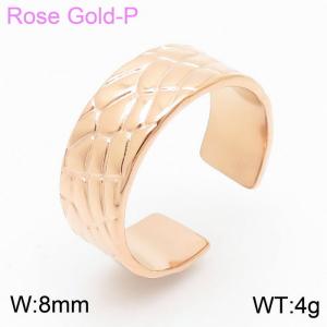 French Luxury Vintage Irregular Texture Open Rose Gold Women's Stainless Steel Ring - KR105255-KFC