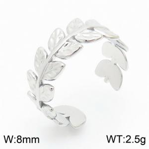 Fashion opening adjustable leaf stainless steel silver lady's ring - KR105271-KFC