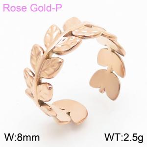 Fashion opening adjustable leaf stainless steel rose gold lady's ring - KR105273-KFC