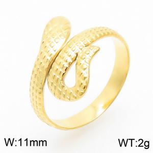 Vintage punk snake shaped stainless steel lady's gold plated ring - KR105284-KFC