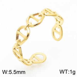 Fashion stainless steel hollow opening geometric pig nose women's gold plated ring - KR105290--KFC