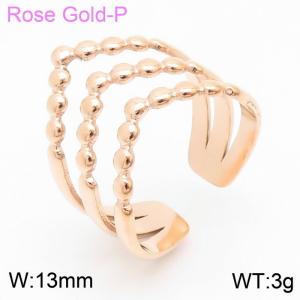 Simple wide face geometric multi-layer rose gold open stainless steel women's ring - KR105369-KFC