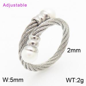 Silver Band With Shell Beads Adjustable Stainless Steel Silver Ring For Women - KR107906-WGML