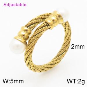 Gold Plated Band With Shell Beads Adjustable Stainless Steel Gold Ring For Women - KR107907-WGML