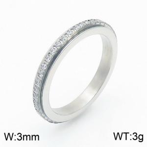 3mm Width Fashion Silver Color Stainless Steel Rhinestone Finger Rings For Women Jewelry - KR108033-GC