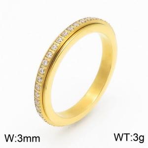 3mm Width Fashion Gold Color Stainless Steel Rhinestone Finger Rings For Women Jewelry - KR108034-GC