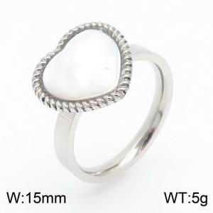 Fashion Silver Color Stainless Steel White Color Opal Heart Wedding Bands Finger Rings For Women Jewelry - KR108058-GC