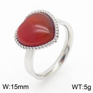 Fashion Silver Color Stainless Steel Red Color Stone Heart Wedding Bands Finger Rings For Women Jewelry - KR108062-GC