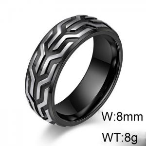 Men Fashion Black-Plated Stainless Steel Tire Tread Jewelry Ring - KR108196-WGAS