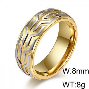 Men Fashion Gold-Plated Stainless Steel Tire Tread Jewelry Ring - KR108197-WGAS