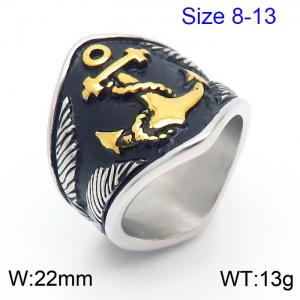 Vintage Punk Style Men's Stainless Steel Anchor Ring - KR108360-MZOZ