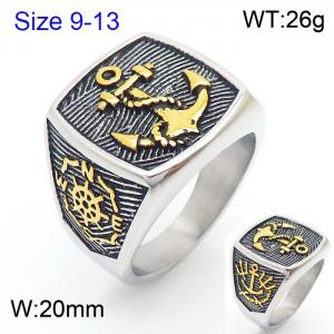 Punk style men's square stainless steel anchor ring - KR108362-MZOZ