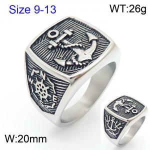 Punk style men's square stainless steel anchor ring - KR108363-MZOZ
