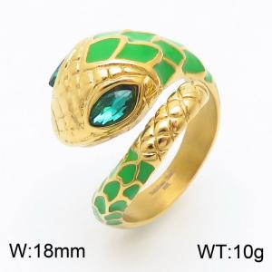 European and American fashion stainless steel snake shaped green eye jewelry charm gold ring - KR1087809-KJX