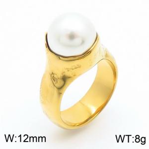 Fashionable and personalized stainless steel inlaid with pearl charm gold ring - KR1088285-GC