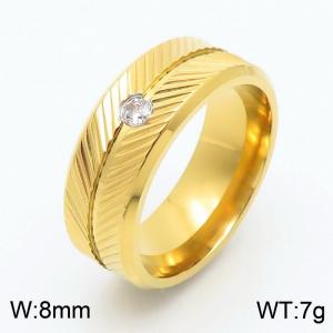Stainless steel men's and women's jewelry with zirconia feather patterns inlaid in gold color - KR110880-GC