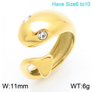 European and American fashion stainless steel 11mm snake shaped diamond set eye charm gold ring - KR110911-K