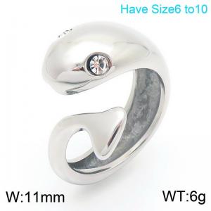 European and American fashion stainless steel 11mm snake shaped diamond set eye charm silver ring - KR110912-K