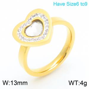 European and American fashion stainless steel creative diamond inlaid heart-shaped charm gold ring - KR110926-K