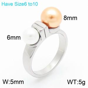 Women Cute Stainless Steel&Pearls Jewelry Ring - KR110997-K
