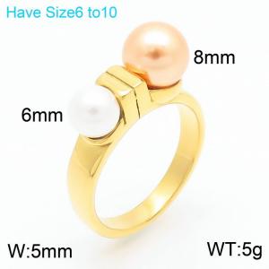 Women Cute Gold-Plated Stainless Steel&Pearls Jewelry Ring - KR110998-K