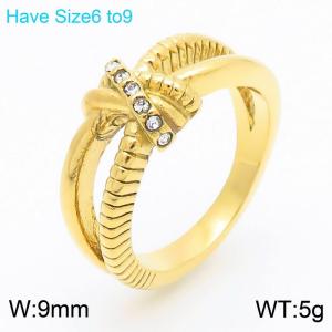 European and American fashion personality stainless steel creative hollow multi-layer geometric diamond inlay twisted charm gold ring - KR111011-K