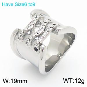 European and American fashion personality stainless steel creative geometric inlay with zircon charm silver ring - KR111013-K