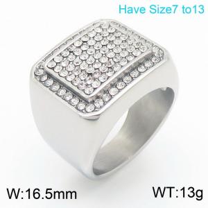 European and American fashion personality stainless steel creative inlay with zircon 2-layer square charm silver ring - KR111022-MZOZ