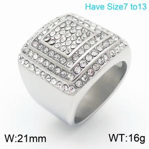 European and American fashion personality stainless steel creative inlay with zircon multi-layer square charm silver ring - KR111024-MZOZ