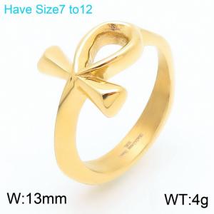 Gold-Plated Stainless Steel Egyptian Ankh Jewelry Ring - KR111026-KJX