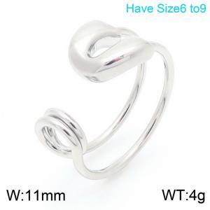 European and American fashion personality stainless steel creative hollow C-shaped opening charm silver ring - KR111063-K