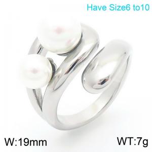Original niche personalized stainless steel creative geometric inlay with pearl opening silver ring - KR111067-K