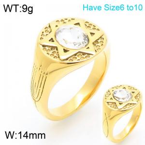 Stainless steel golden six pointed star diamond ring - KR111068-K
