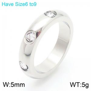 European and American fashion personality stainless steel creative inlay diamond charm silver ring - KR111069-K