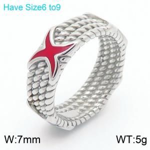 European and American fashion personality stainless steel creative red X letter multi-layer twisted pattern charm silver ring - KR111093-K