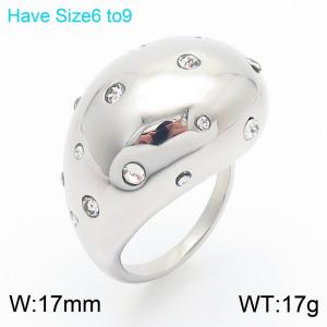 European and American exaggerated personality stainless steel creative diamond inlaid droplet shaped charm silver ring - KR111102-K