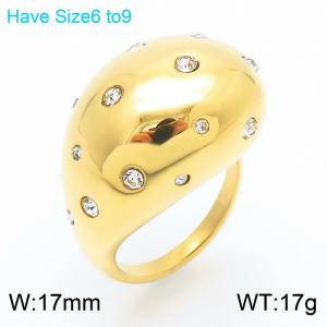 European and American exaggerated personality stainless steel creative diamond inlaid droplet shaped charm gold ring - KR111103-K