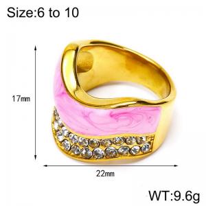 Stainless steel diamond studded oil dripping gold ring - KR111124-WGHT