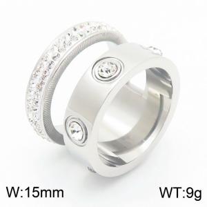 Creative Stainless Steel H Rhinestone Ring For Women Charm Party Jewelry - KR111126-K