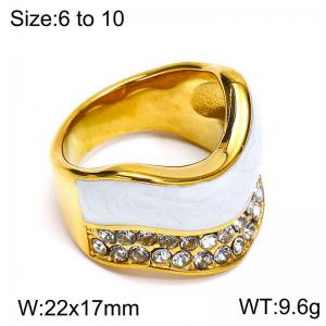 Stainless steel diamond studded oil dripping gold ring - KR111126-WGHT