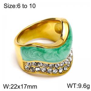 Stainless steel diamond studded oil dripping gold ring - KR111127-WGHT
