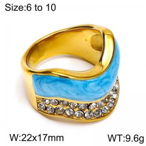 Stainless steel diamond studded oil dripping gold ring - KR111128-WGHT