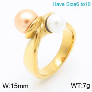 Creative Stainless Steel Double  Pearl Ring For Women Gold Color Accessories Wedding Party Jewelry - KR111169-K