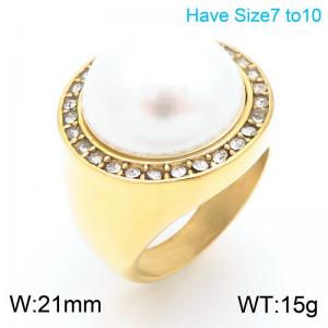 Trendy Stainless Steel Pearl Women's Ring Gold Color Wedding Party Jewelry - KR111171-KC