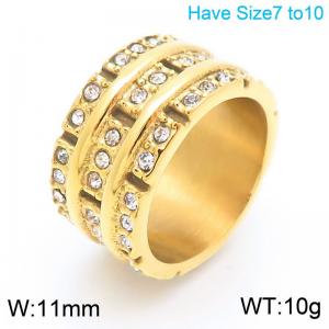 Golden Stainless Steel Rhinestone Ring For Women Punk Party Jewelry - KR111172-KC