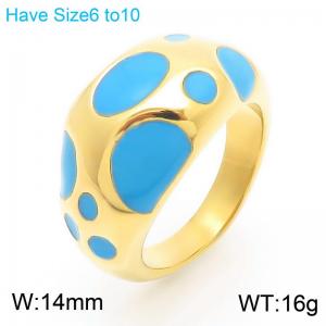 Blue Spot Spherical Ring For Women Punk Stainless Steel Golden Trendy Jewelry - KR111174-K