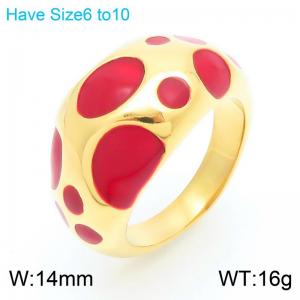 Red Spot Spherical Ring For Women Punk Stainless Steel Golden Trendy Jewelry - KR111178-K