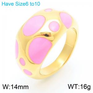 Pink Spot Spherical Ring For Women Punk Stainless Steel Golden Trendy Jewelry - KR111180-K