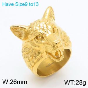 Unisex Gold-Plated Stainless Steel Wolf Head Jewelry Ring - KR111182-KJX